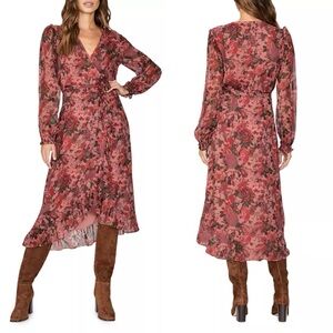 Paige Paulette Silk Floral Print Midi Wrap Dress Silk Size Small